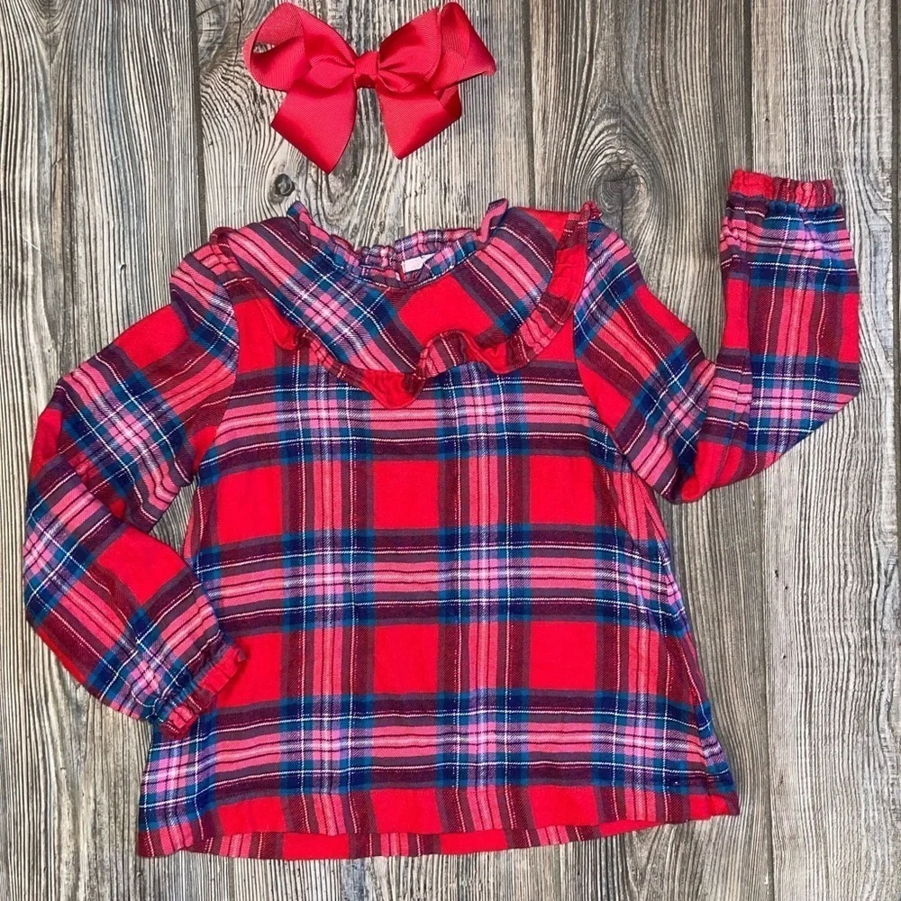 Mini Boden Holiday Plaid Long Sleeve Top